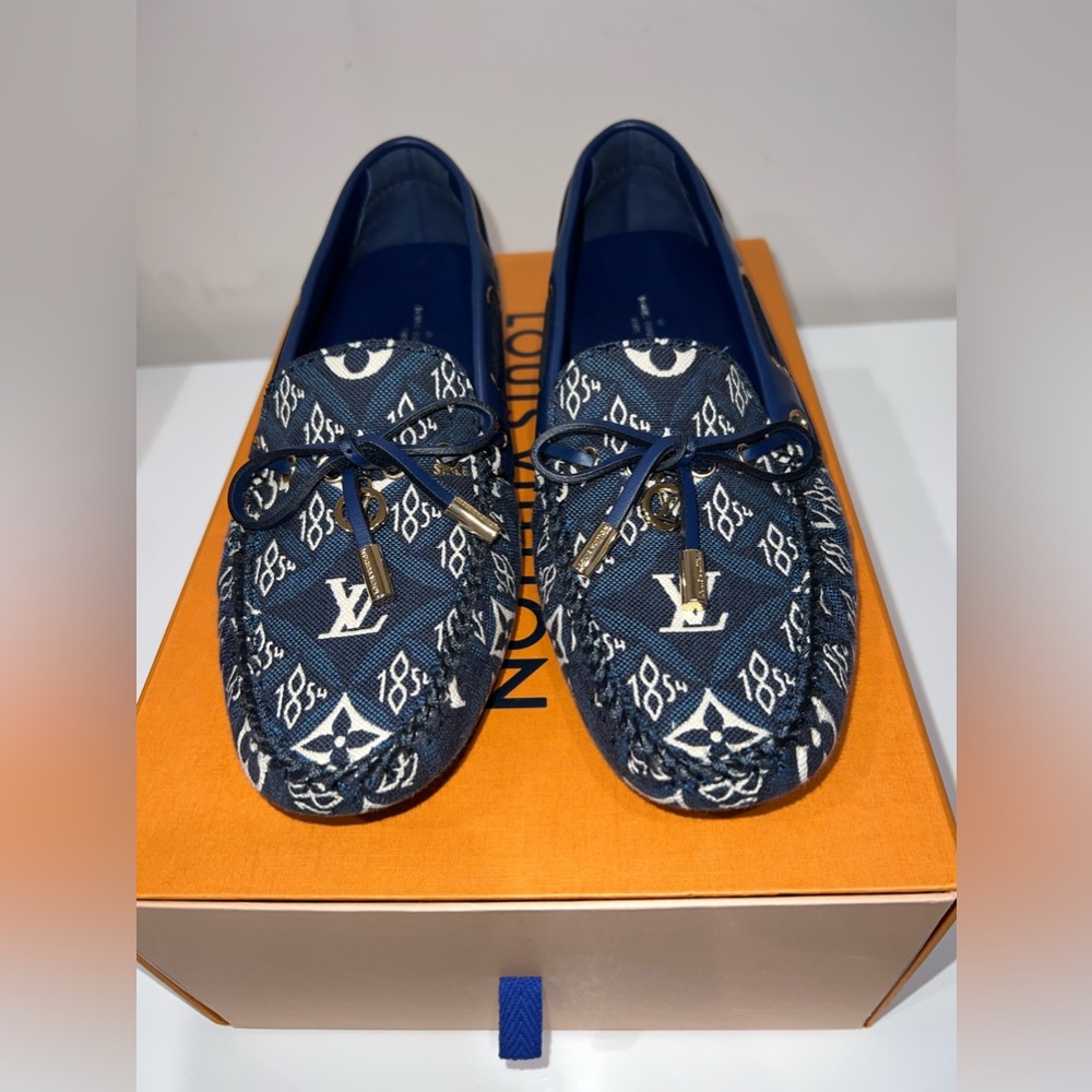 Louis Vuitton Blue Canvas and Leather 1854 Gloria Loafer EU 37.5  US 7